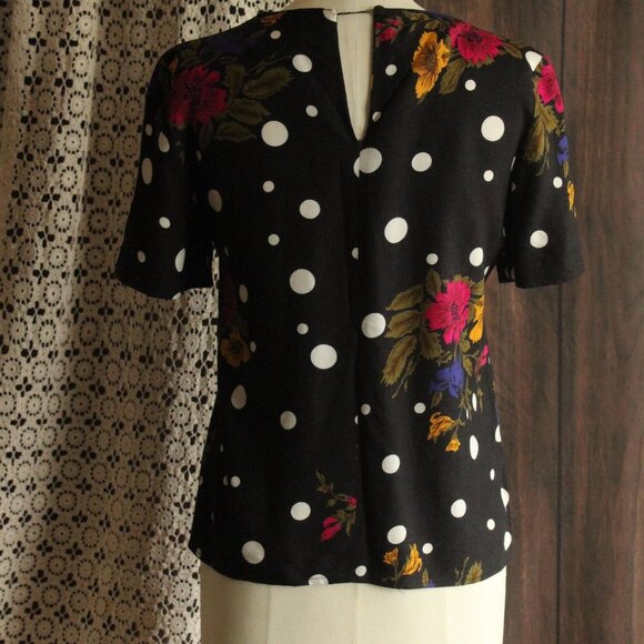 Vintage 1980s 1990s Blouse, Norton McNaughton Petites Polka Dot and Floral - Picture 11 of 11